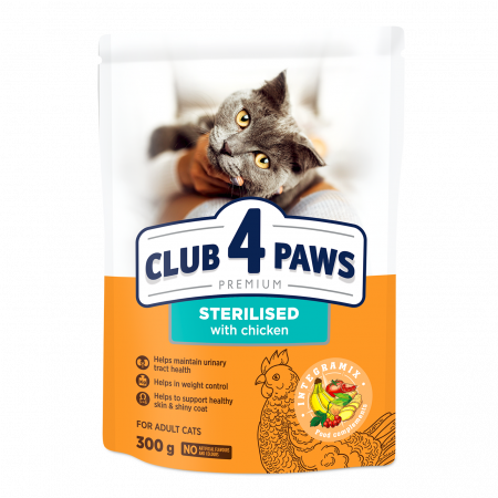 Pisici - CLUB4PAWS Premium Hrana uscata pisici sterilizate, Pui, 300g
