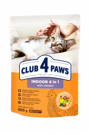 Hrana uscata - CLUB4PAWS Premium Indoor 4 in 1 Hrana uscata pisici, Pui, 900g