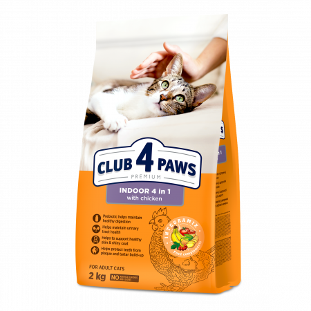 Hrana uscata - CLUB4PAWS Premium Indoor 4 in 1 Hrana uscata pisici, Pui, 2kg