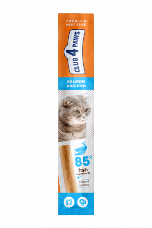 Pisici - CLUB4PAWS Premium Recompense pentru pisici, Stick cu somon si cod, 5g