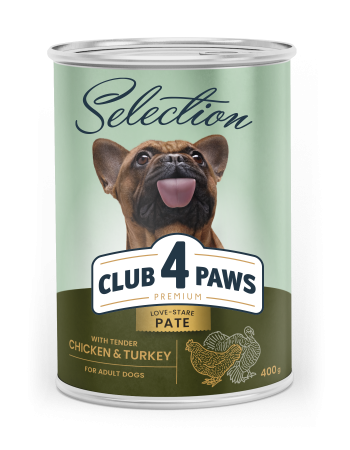 CLUB 4 PAWS Selection, Pate hrana umeda caini adulti, Pui si curcan, 400g [0]