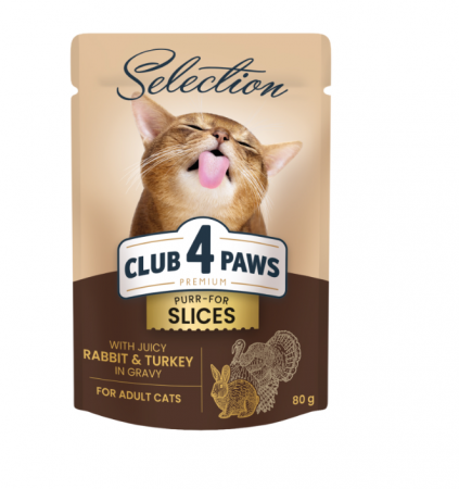 CLUB 4 PAWS Selection, Plic hrana umeda pisici adulte, Bucati de Iepure si Curcan in sos, Set 12x80g [0]