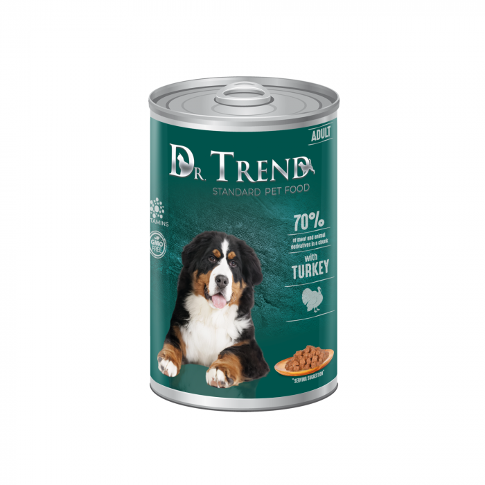 Hrana umeda - Dr.TREND Conserva pentru caini adulti, Curcan in sos, 1250g