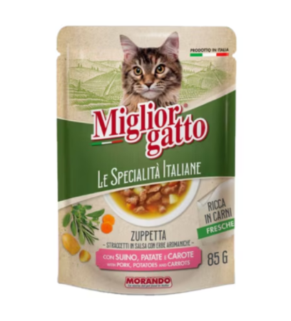 Pisici - Hrana umeda pisici, MORANDO SPECIALITATI ITALIENE, supa cu Porc si legume. Set 24x85g