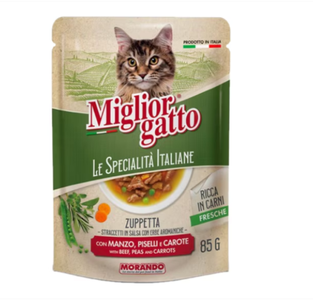 Pisici - Hrana umeda pisici, MORANDO SPECIALITATI ITALIENE, supa cu Vita si legume. Set 24x85g