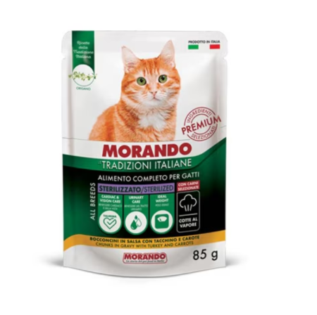 Hrana umeda - Hrana umeda pisici sterilizate, MORANDO TRADITII ITALIENE, Curcan si morcovi in sos. Set 24x85g
