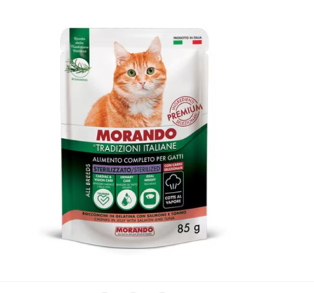Hrana umeda - Hrana umeda pisici sterilizate, MORANDO TRADITII ITALIENE, Somon si ton in jeleu. Set 24x85g