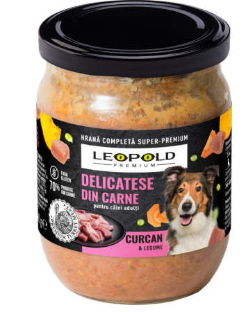 Plic - LEOPOLD PREMIUM Conserva caini Curcan si legume borcan 500g, Set 6buc