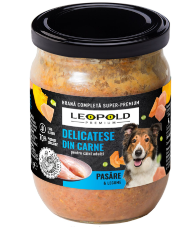 Plic - LEOPOLD PREMIUM Conserva caini Pasare si legume borcan 500g, Set 6buc
