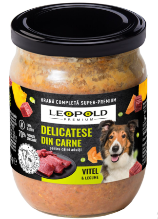 Plic - LEOPOLD PREMIUM Conserva caini Vitel si legume borcan 500g, Set 6buc