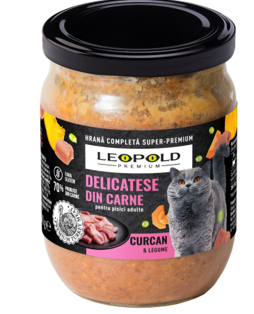 Pisici - LEOPOLD PREMIUM Conserva pisici Curcan si legume borcan 500g, Set 6buc