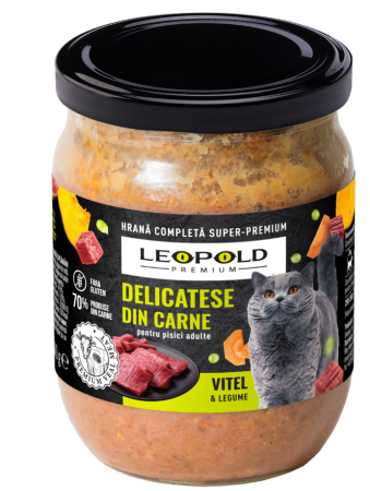 Pisici - LEOPOLD PREMIUM Conserva pisici Vitel si legume borcan 500g, Set 6buc
