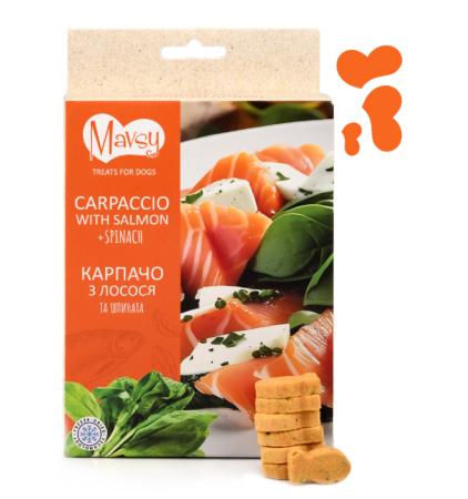 Recompense - MAVSY Recompense caini FREEZE DRIED Carpaccio cu Somon si spanac 50g