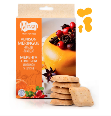 Recompense - MAVSY Recompense caini FREEZE DRIED Meringue de Cerb cu macese si dovleac 50g