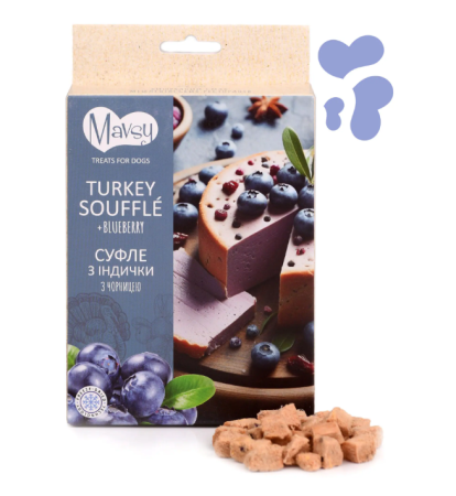 Recompense - MAVSY Recompense caini FREEZE DRIED Sufleu de Curcan cu afine 50g