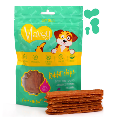 Caini - MAVSY Recompense caini Jerky Chips de Iepure 100g