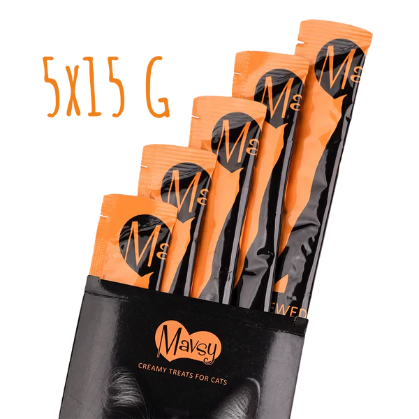 MAVSY Recompense pisici crema Iepure in sos de persimon si chia (5x15g) [1]