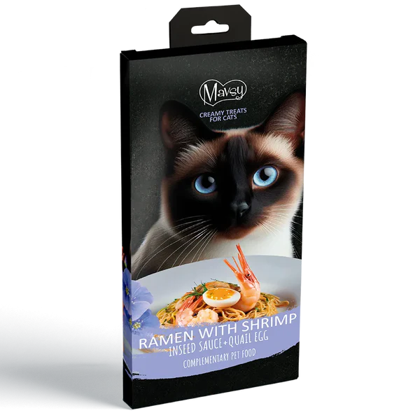 Recompense - MAVSY Recompense pisici crema Ramen cu Creveti, seminte de in si ou de prepelita (5x15g)