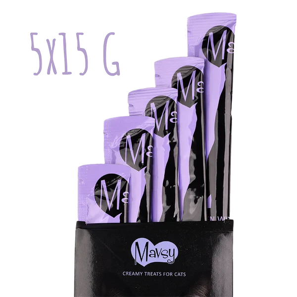 MAVSY Recompense pisici crema Ramen cu Creveti, seminte de in si ou de prepelita (5x15g) [1]