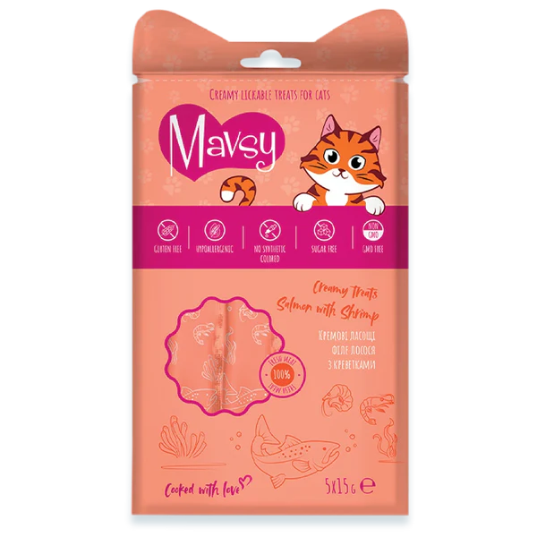 Recompense - MAVSY Recompense pisici crema Somon si Creveti (5x15g)