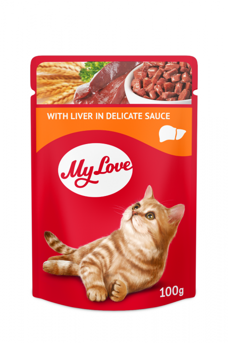 Hrana umeda pisici - My Love, Ficat in sos, plic hrană umedă pisici adulte, 100g