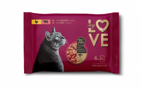 Pisici - MY LOVE SET Plic pisici MIX Gaina in sos/Vita in sos (4x85g)