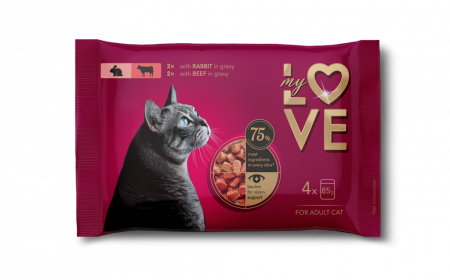 Conserva - MY LOVE SET Plic pisici MIX Iepure in sos/Vita in sos (4x85g)
