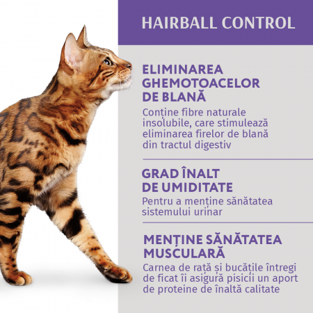 OPTIMEAL Hairball control, Plic hrana umeda pisici adulte, Rata si ficat in jeleu de mere, Set 12x85g [3]