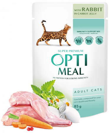 Hrana umeda - OPTIMEAL Plic hrana umeda pisici adulte, Iepure in jeleu de morcov, Set 12x85g