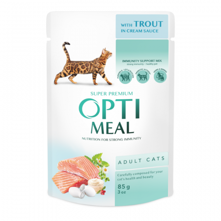 Hrana umeda - OPTIMEAL Plic hrana umeda pisici adulte, Pastrav in sos de smantana, Set 12x85g