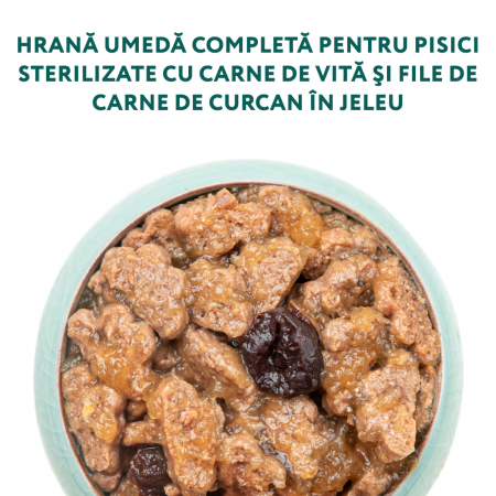 OPTIMEAL Plic hrana umeda pisici adulte sterilizate, Vita si curcan in jeleu, Set 12x85g [3]