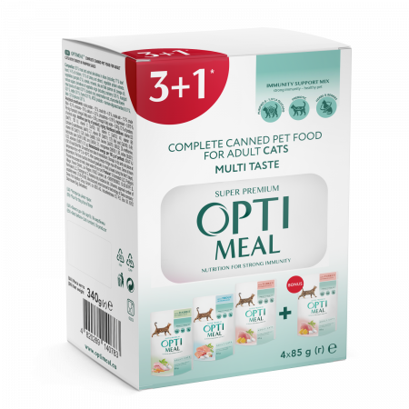 Hrana umeda - OPTIMEAL Set 3+1 Plicuri hrana umeda pentru pisici adulte, MIX, 4x85g