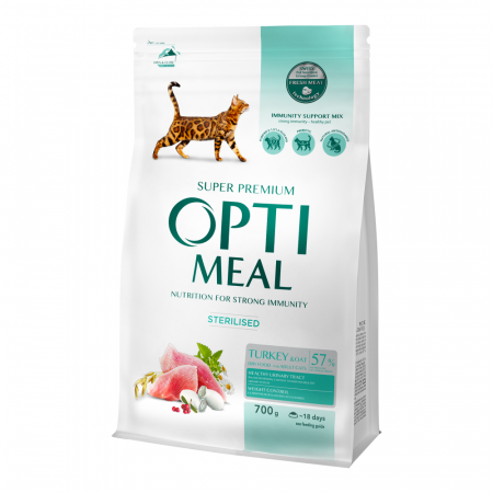 Pisici - OPTIMEAL Sterilised, Hrana uscata pentru pisici sterilizate, Curcan si ovaz, 700g