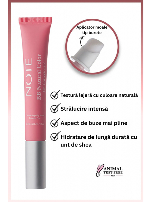 Note BB Lip Corrector 02 – Luciu de buze hidratant cu pigment roz natural – Corector pentru buze cu aplicator cushion – 12 ml [1]