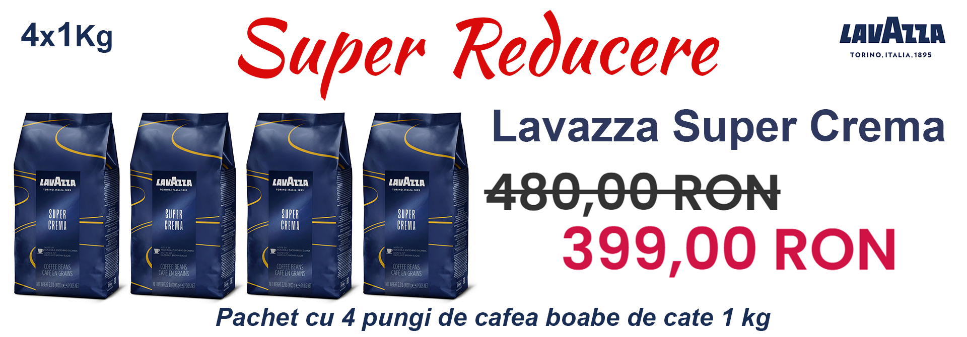 Pachet 4 pungi Cafea boabe Lavazza - Super Crema 4x1Kg