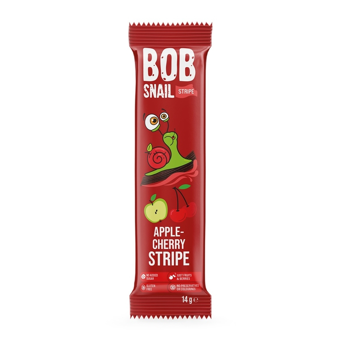 Eco snack, gustare naturala din fructe, BOB SNAIL Stripe - mere si cirese, 14 g [1]