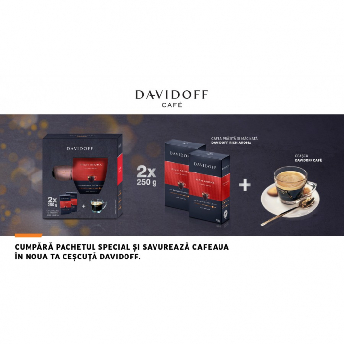 Pachet Cafea macinata Davidoff Rich Aroma 2 x 250g & ceasca espresso transparenta [2]