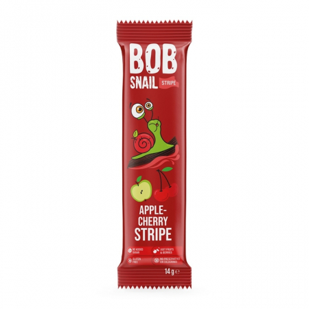 Dulce - Eco snack, gustare naturala din fructe, BOB SNAIL Stripe - mere si cirese, 14 g