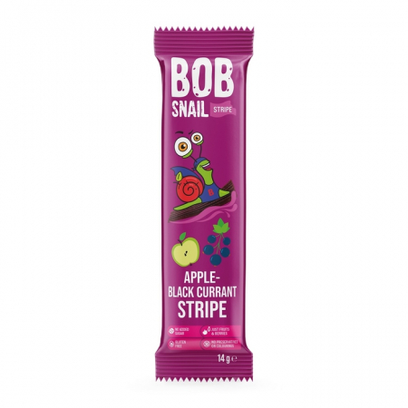 Dulce - Eco snack, gustare naturala din fructe, BOB SNAIL Stripe - mere si coacaze negre, 14 g