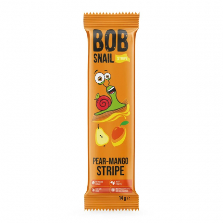 Dulce - Eco snack, gustare naturala din fructe, BOB SNAIL Stripe - pere si mango, 14 g