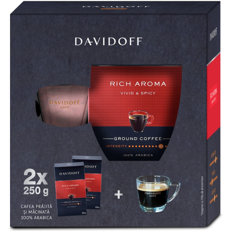 Pachet Cafea macinata Davidoff Rich Aroma 2 x 250g & ceasca espresso transparenta [1]