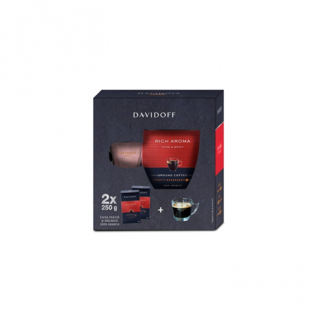 Cafea macinata - Pachet Cafea macinata Davidoff Rich Aroma 2 x 250g & ceasca espresso transparenta