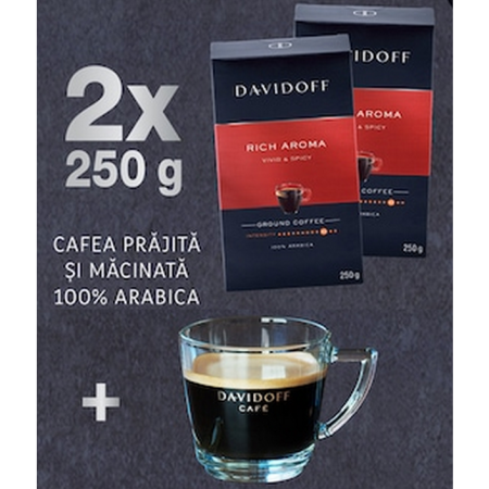 Vizualizare toate - Pachet Cafea macinata Davidoff Rich Aroma 2 x 250g & ceasca espresso transparenta