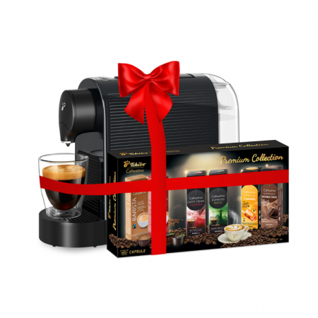 Aparate cafea - Pachet Tchibo Cafissimo Espressor Pure Plus Black Set Capsule Premium Collection 60 capsule
