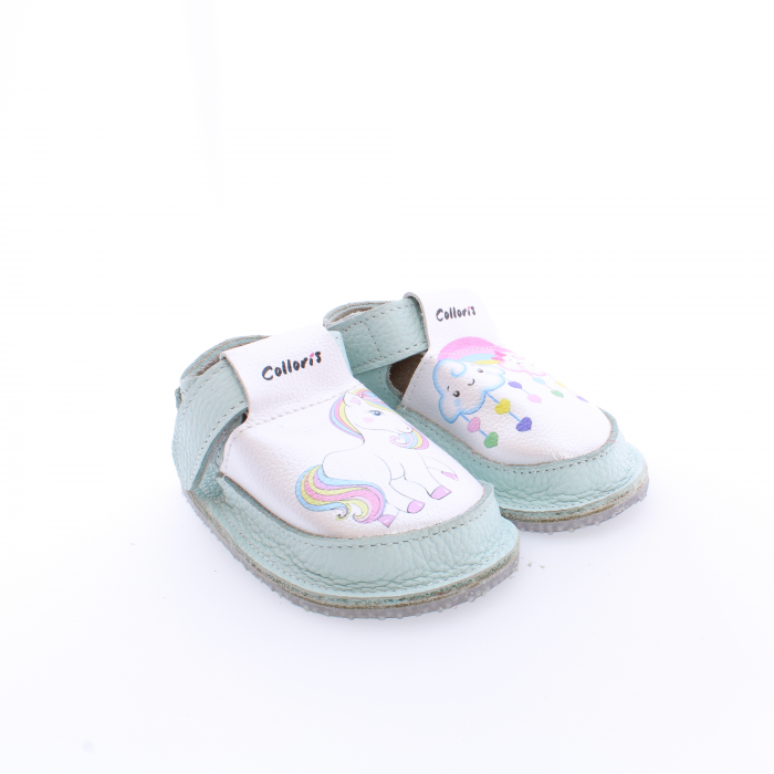 Pantofi / Sandale din piele naturala cu print digital Unicorn si nori pentru cresa, gradinita si interior [2]