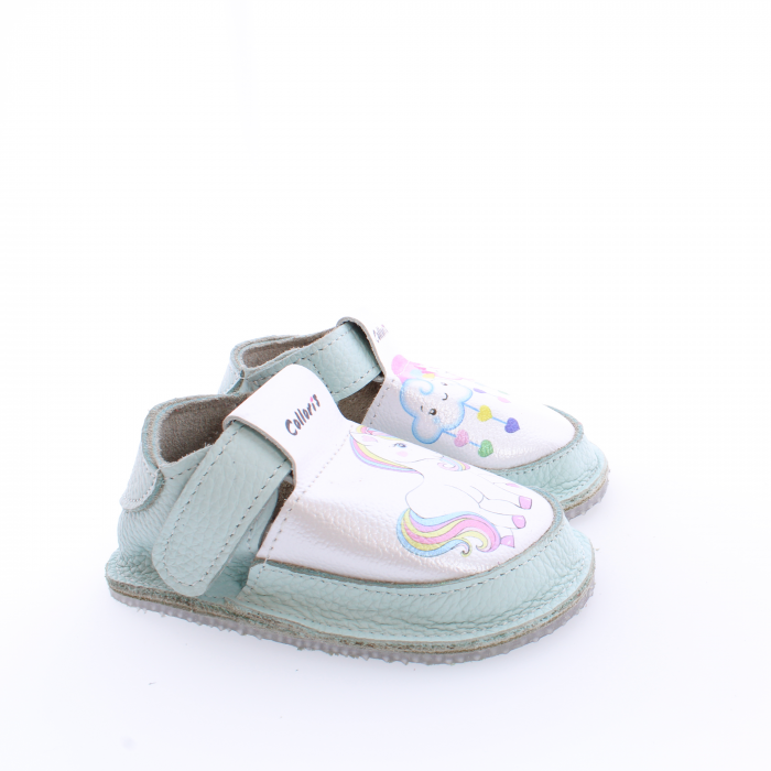 Pantofi / Sandale din piele naturala cu print digital Unicorn si nori pentru cresa, gradinita si interior [3]