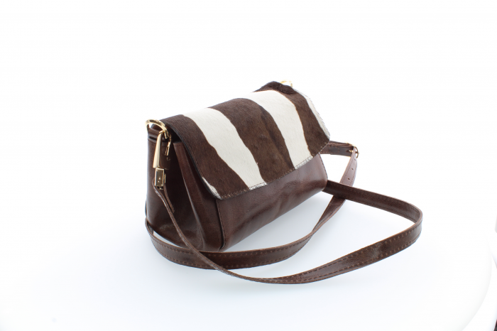 Poșetă din piele naturală și blană naturală, M20 mini Savannah Stripe 1 [2]