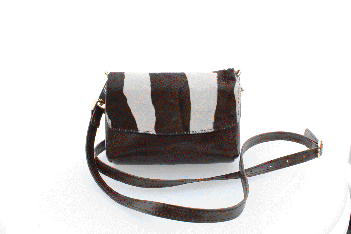 Poșetă din piele naturală și blană naturală, M20 mini Savannah Stripe 1 [5]