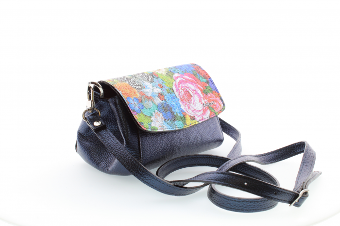 Poșetă din piele naturală cu print digital, M20 mini_Bleomarin flower1 [2]