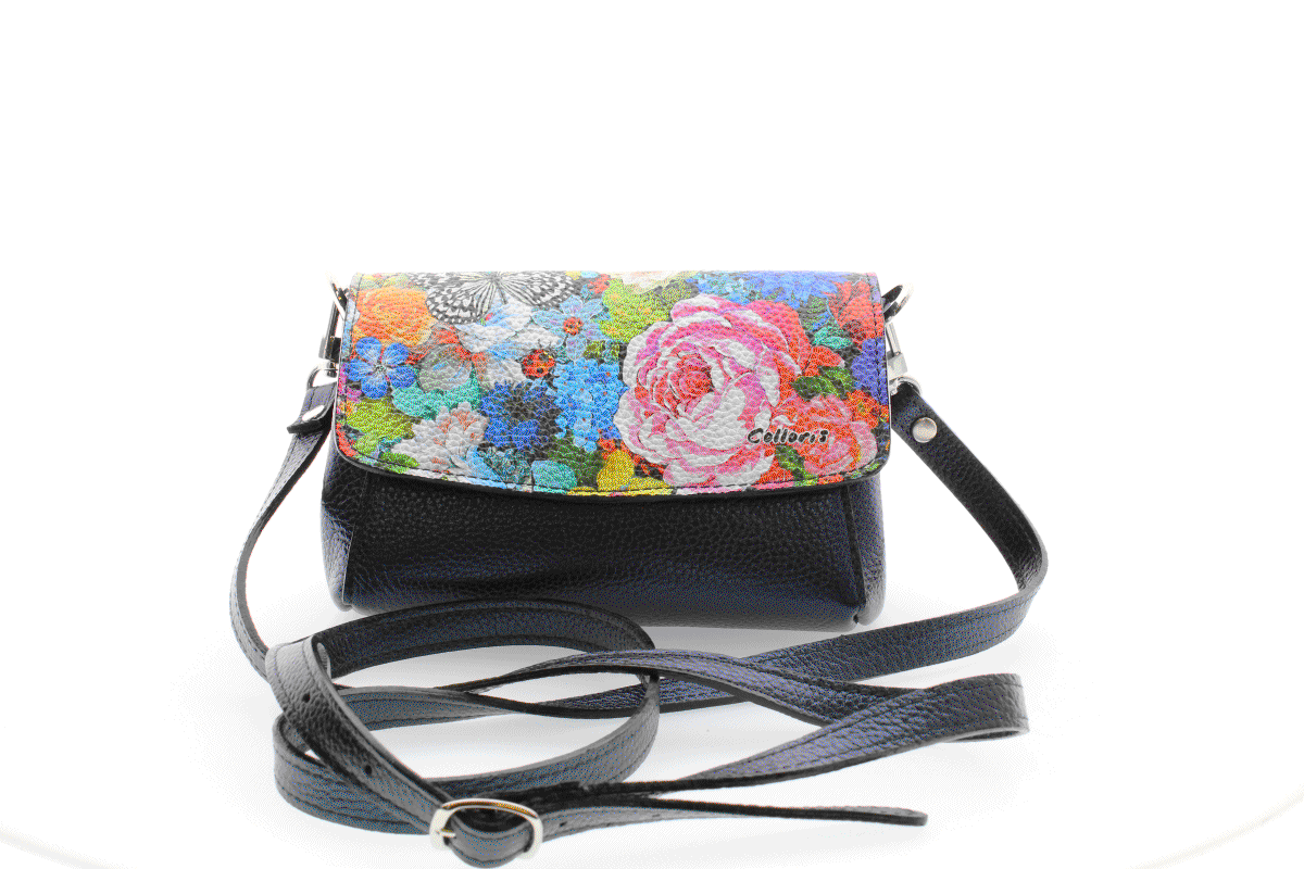 Poșetă din piele naturală cu print digital, M20 mini_Bleomarin flower1 [5]